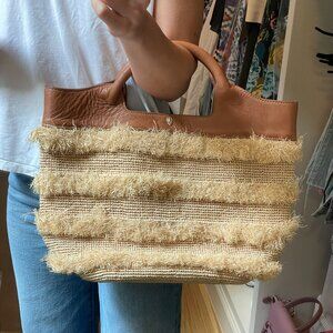 Helen Kaminski Raffia + Leather Fringe Tote Bag